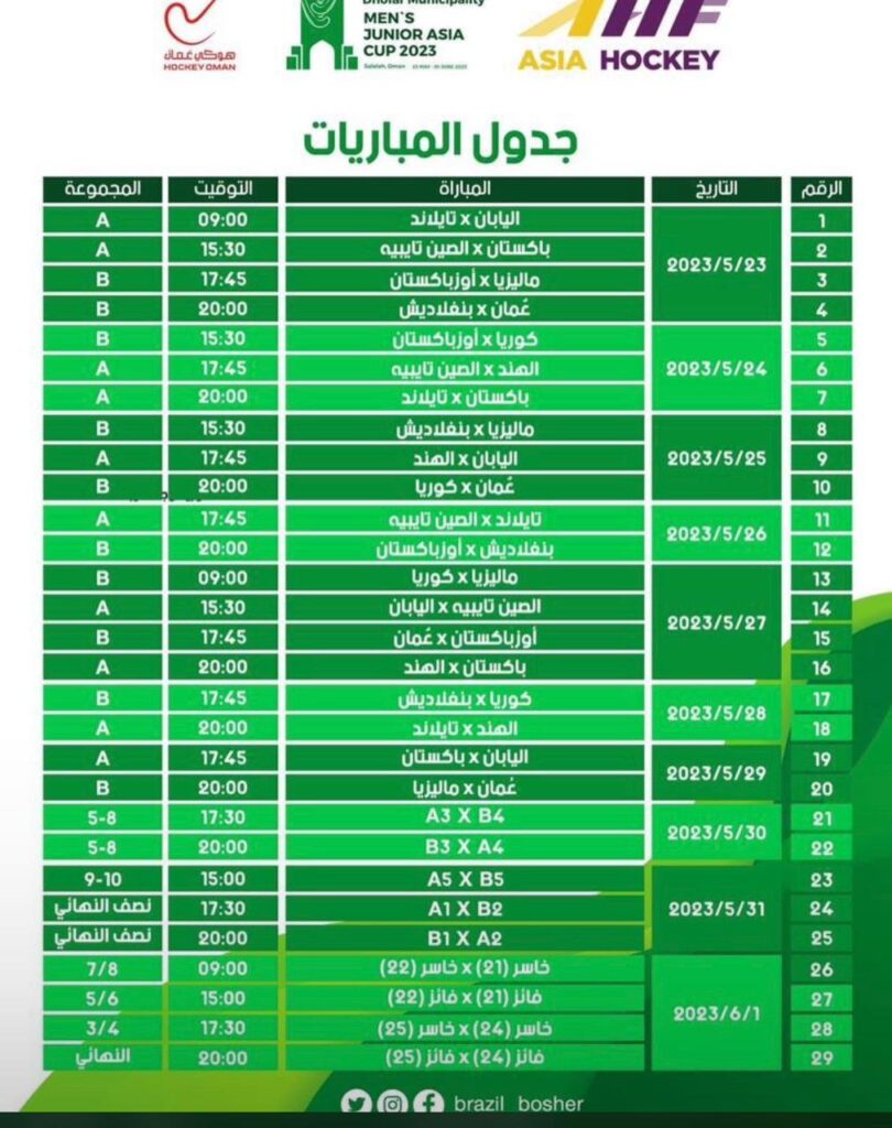 جدول-المباريات-810x1024 بمشاركة 10 منتخبات اسيوية غدا انطلاق كأس آسيا للشباب للهوكي بمحافظة ظفار  